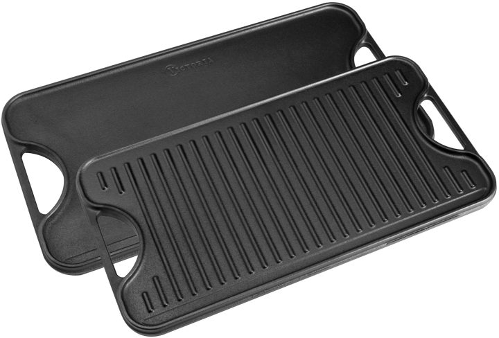 Cast iron reversible griddle 25x47 cm - Black - Victoria