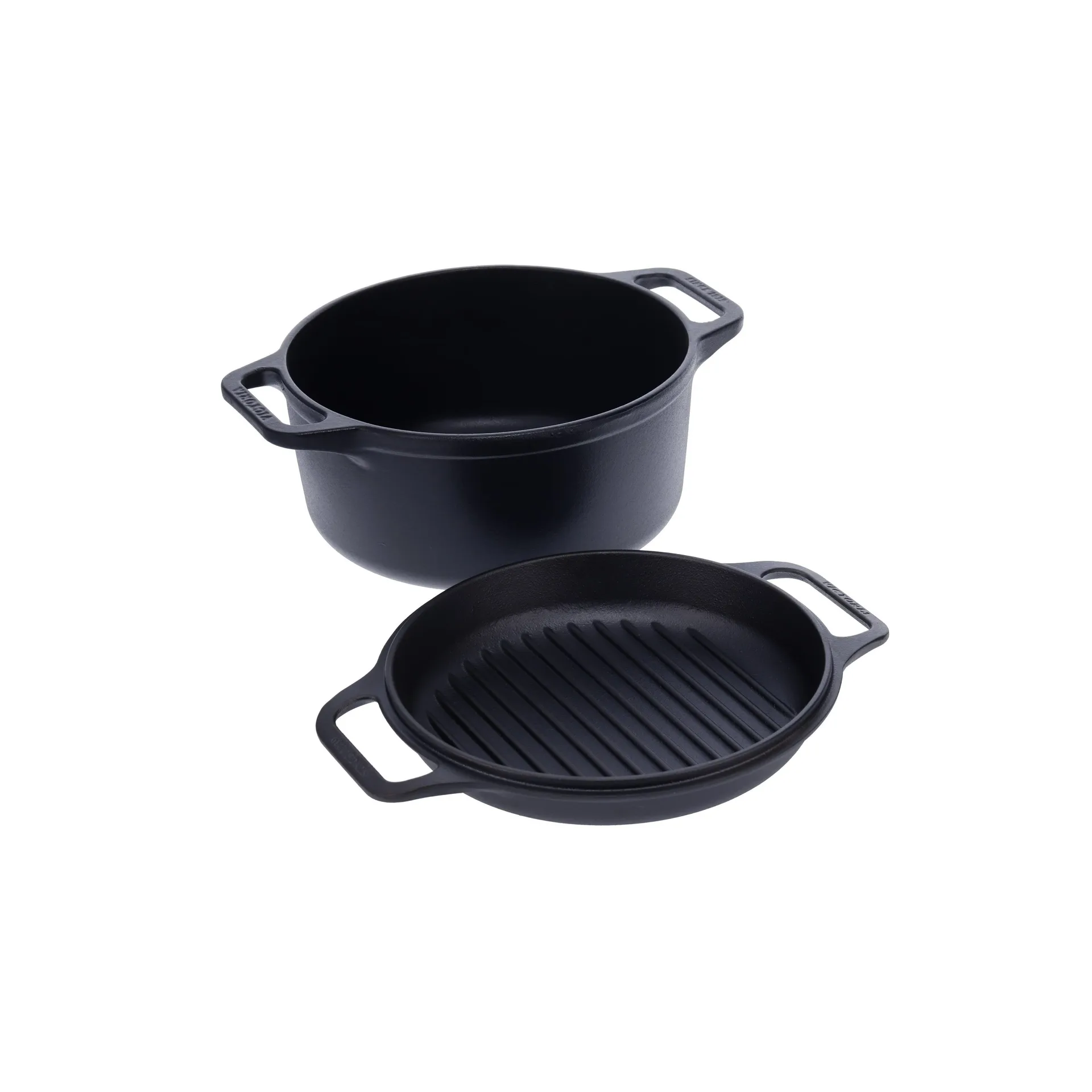 Combo Cooker cast iron pot-frying pan set 2 pieces, Black Victoria