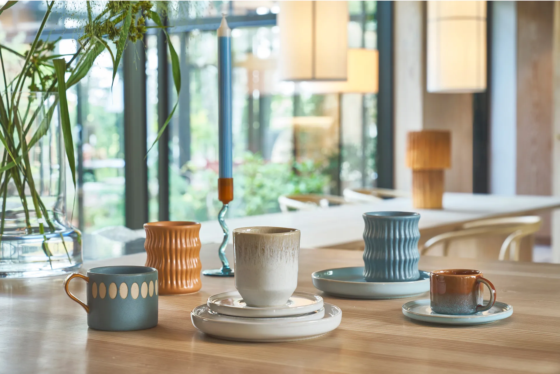 Styles mug with ribbed pattern 30 cl 2-pack, Blue Villa Collection