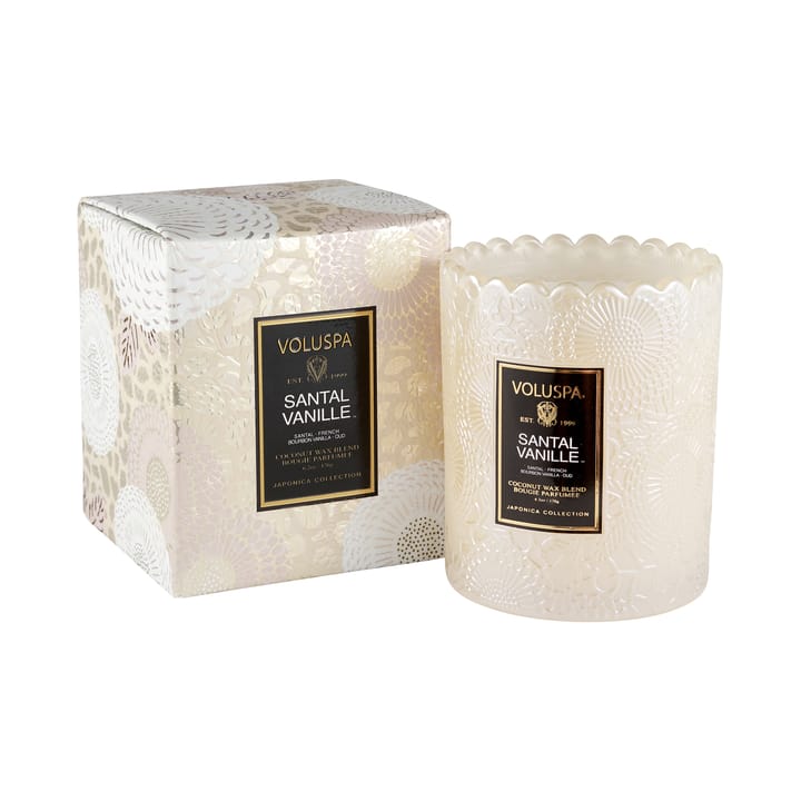 Boxed Scalloped Scented Candle Pot, 50 hours - santal vanille - Voluspa