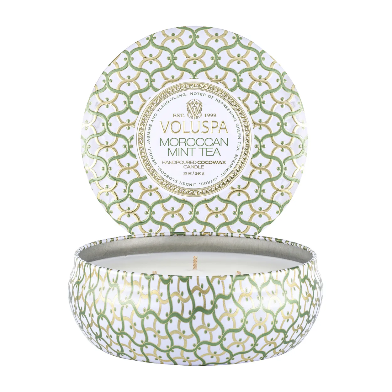 Voluspa Maison Blanc 3-wick Tin scented 40 hours Moroccan Mint Tea
