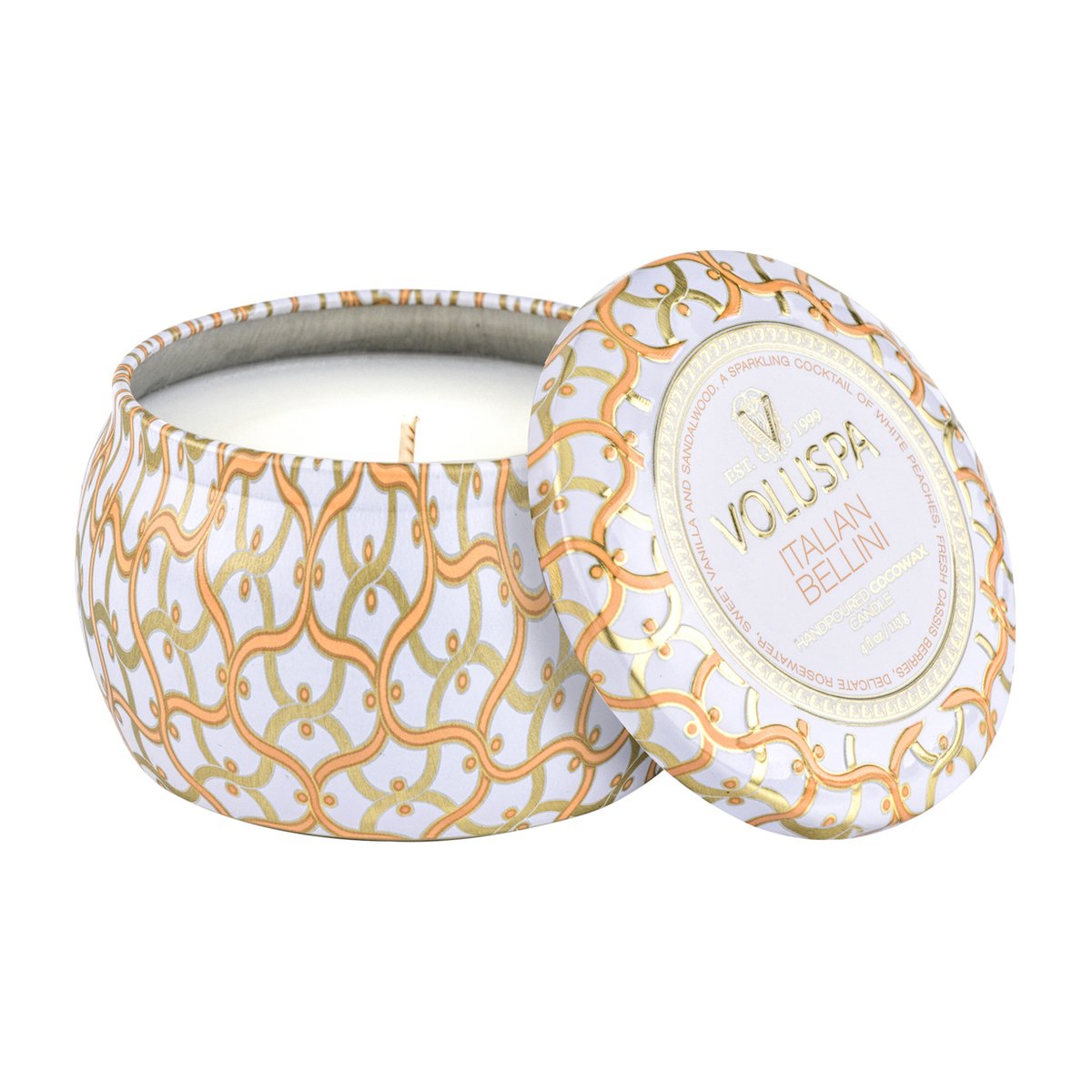 Voluspa Maison Blanc Mini Tin scented 25 hours Italian Bellini