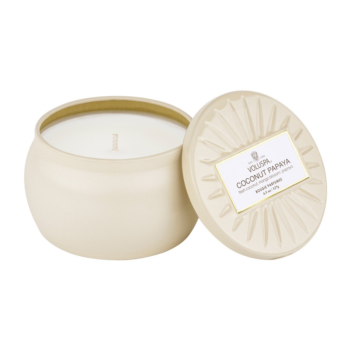 Voluspa Vermeil Mini Tin scented 25 hours Coconut Papaya