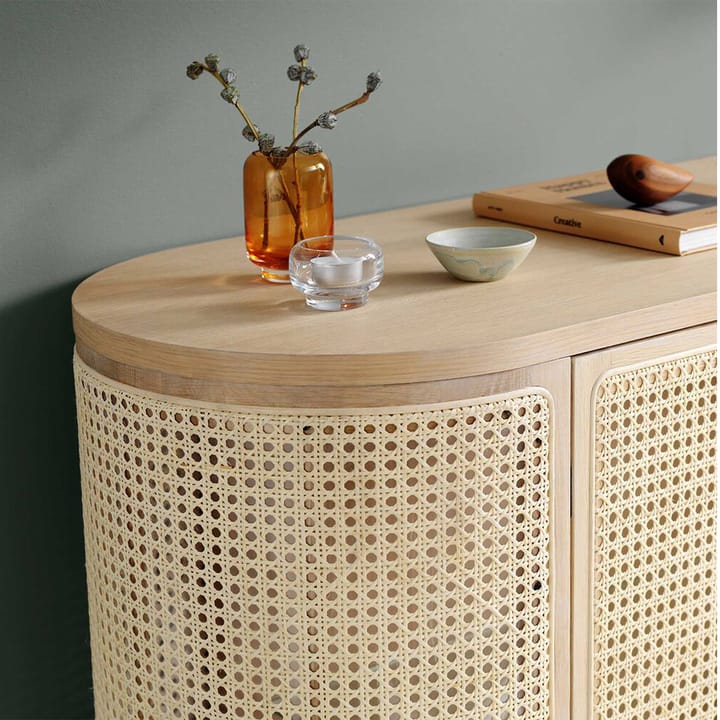 Be My Guest side table, Rattan, white-oiled oak, black steel legs Warm Nordic