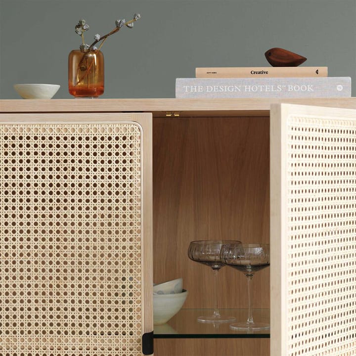 Be My Guest side table, Rattan, white-oiled oak, black steel legs Warm Nordic