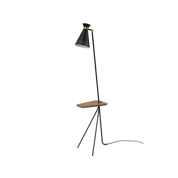 Cone floor lamp - Black noir, teak table, brass details - Warm Nordic
