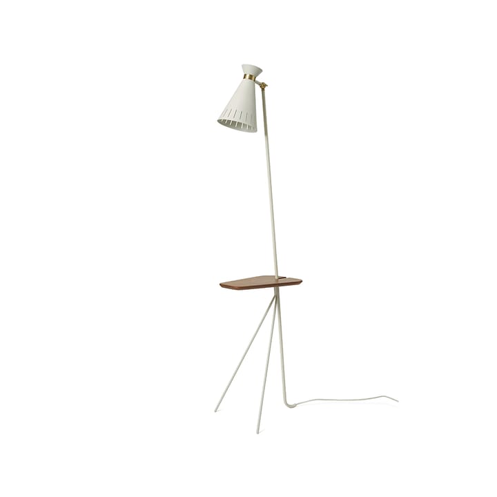 Cone floor lamp - Warm white, teak table, brass details - Warm Nordic