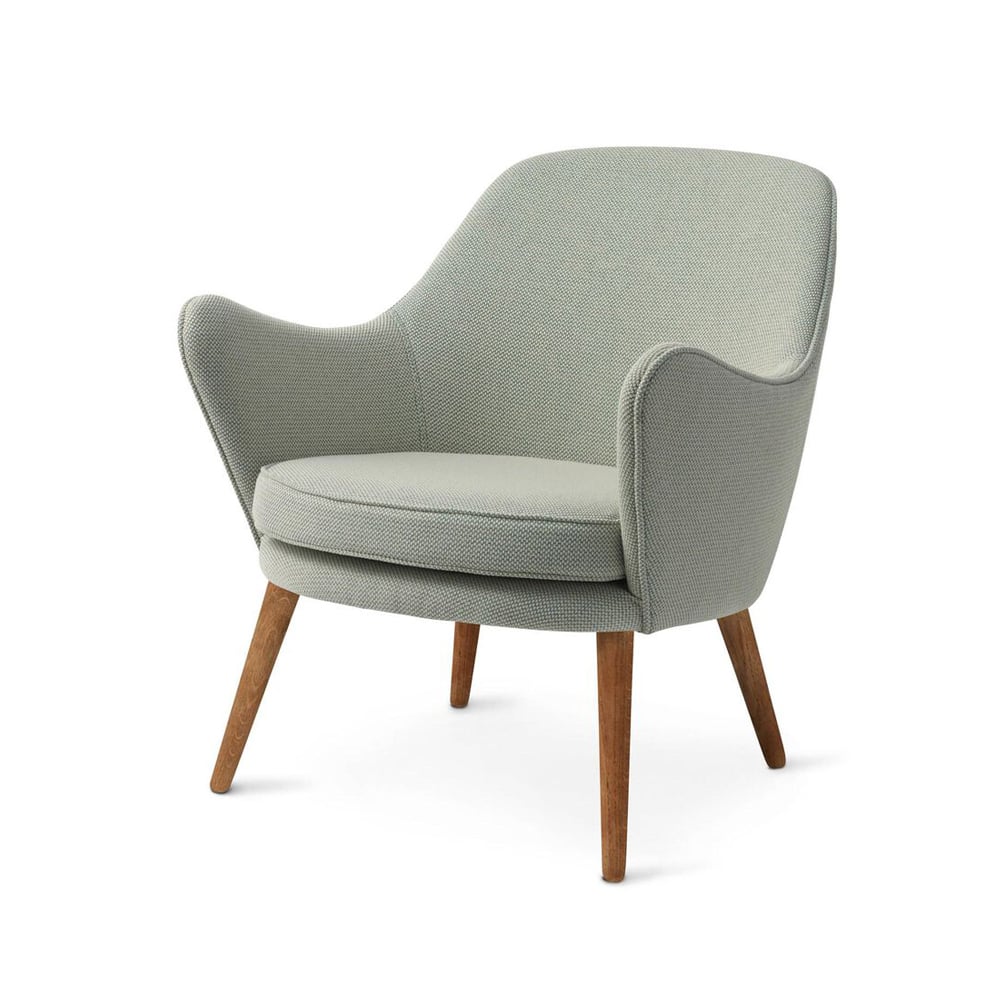 Warm Nordic Dwell lounge chair Fabric merit 021 light cyan, legs in oak