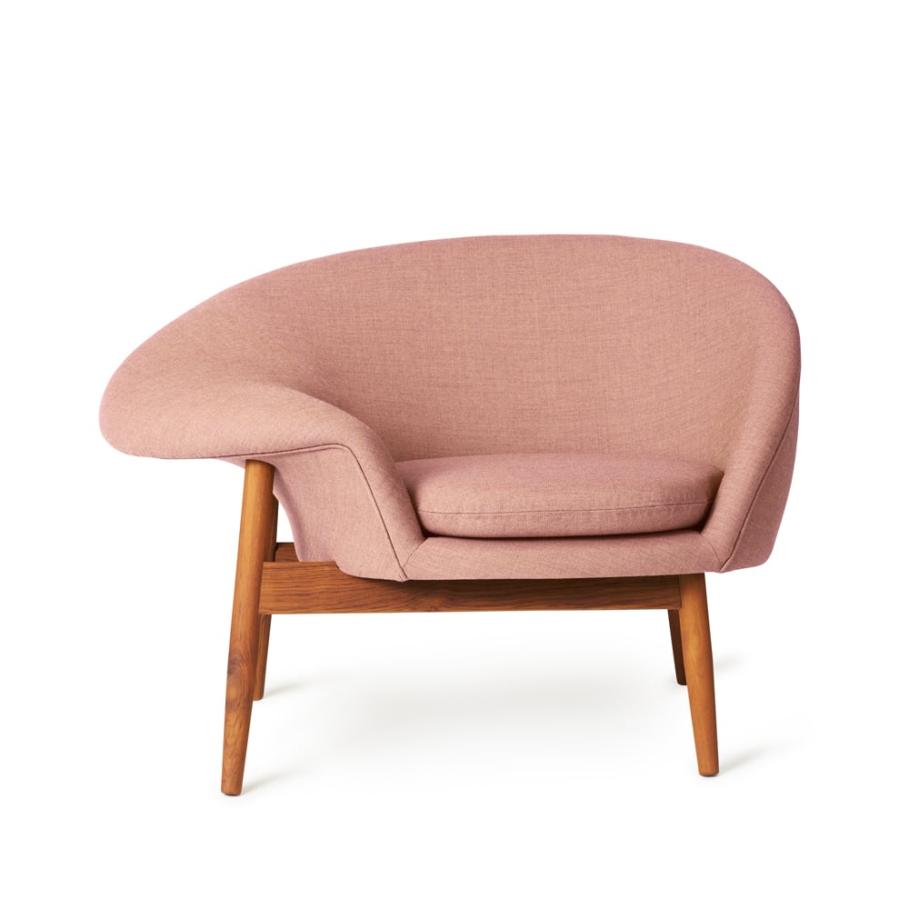 Warm Nordic Fried Egg armchair Fabric canvas 614 pale rose, oiled teak legs