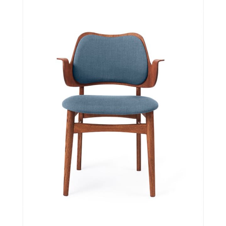 Gesture chair, upholstered seat and back - Fabric canvas 734 denim, oiled teak oak legs, upholstered seat, upholstered back - Warm Nordic