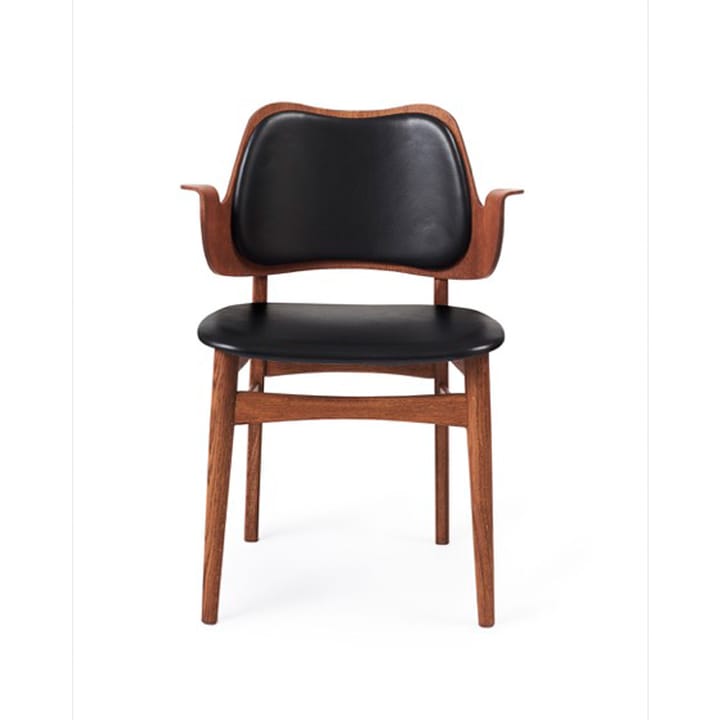 Gesture chair, upholstered seat and back - Leather prescott 207 black, oiled teak oak legs, upholstered seat, upholstered back - Warm Nordic