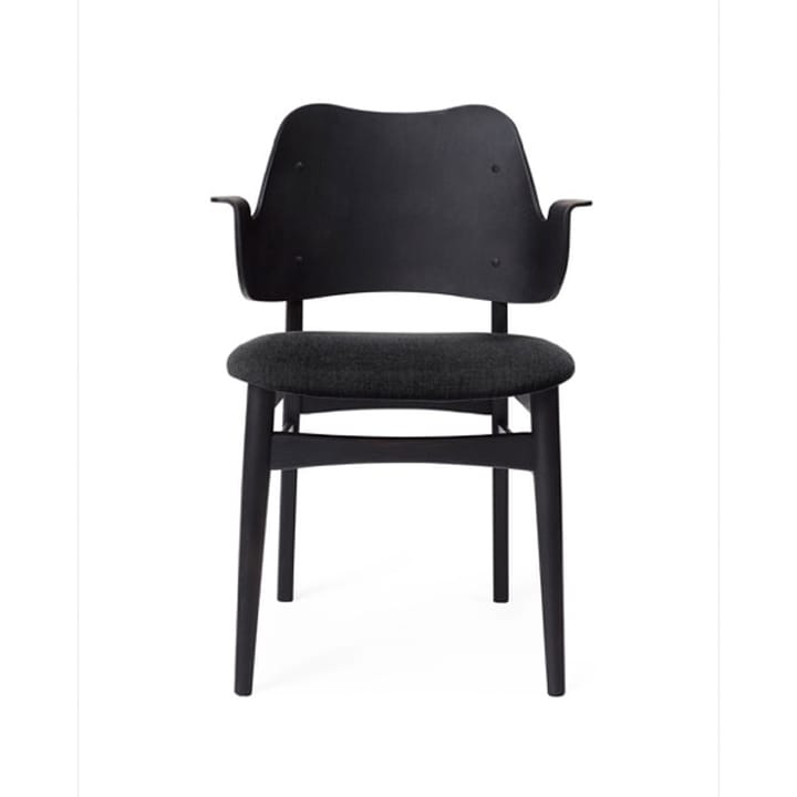 Gesture chair, upholstered seat - Fabric anthracite, black lacquered beech legs - Warm Nordic