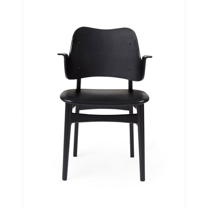 Gesture chair, upholstered seat - Leather prescott 207 black, black lacquered beech legs, upholstered seat - Warm Nordic