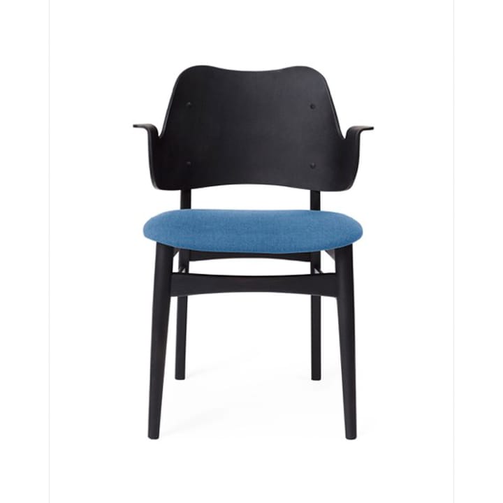 Gesture chair, upholstered seat - Sea blue-black lacquered beech legs - Warm Nordic