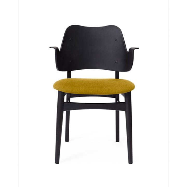 Gesture chair, upholstered seat - Yellow-black lacquered beech legs - Warm Nordic