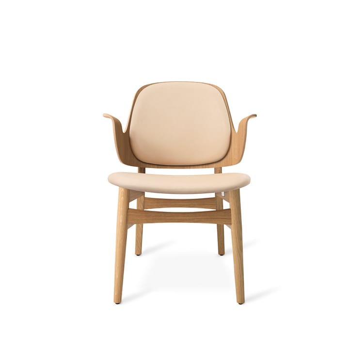Gesture lounge chair - Leather vegetal 90 nature, white oiled oak legs, seats in latte - Warm Nordic
