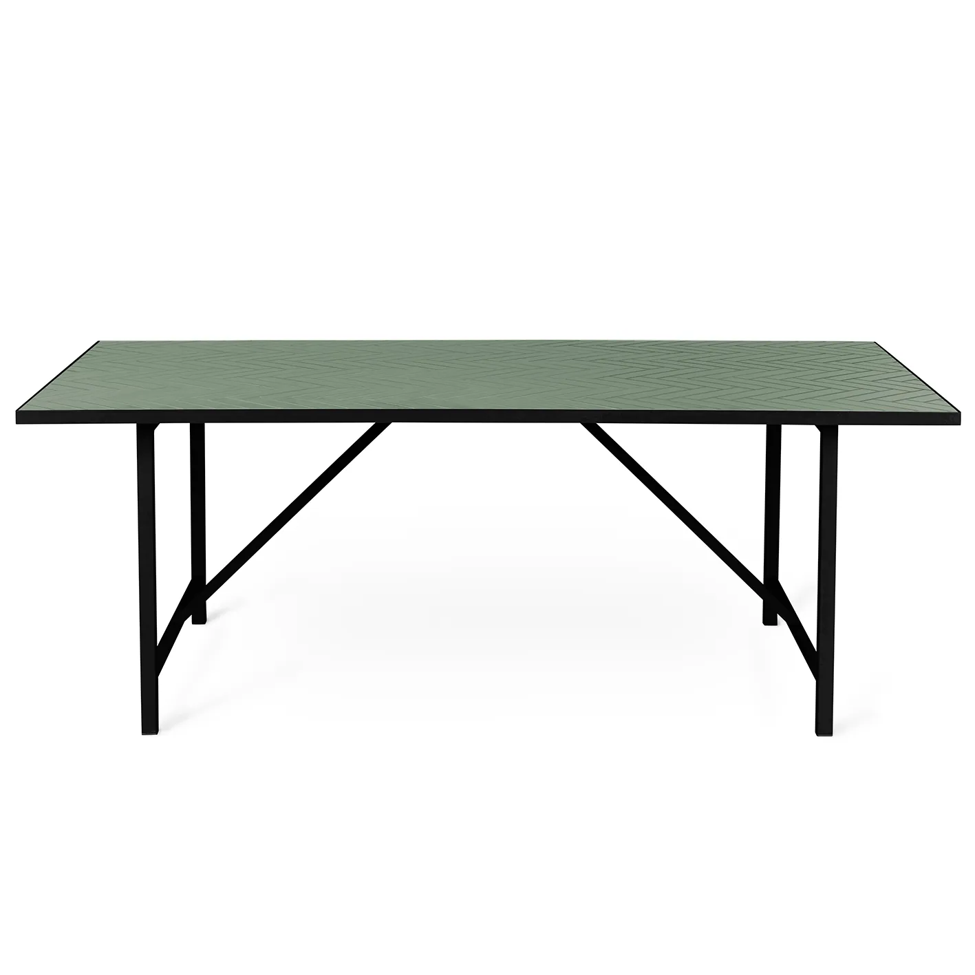 Herringbone Tile dining table black underrede, Forest green Warm Nordic