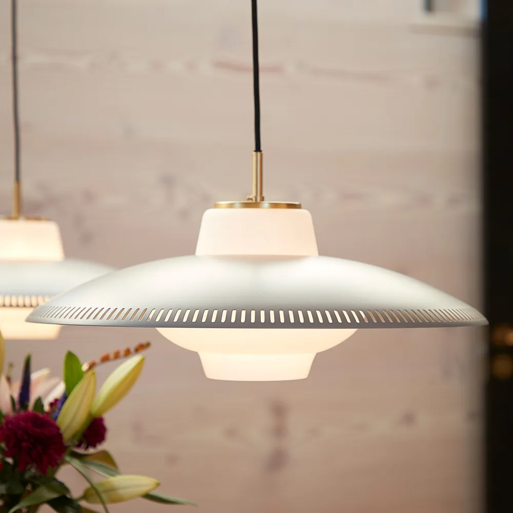 Opal Shade pendant lamp, Black noir, sandblasted opal Warm Nordic