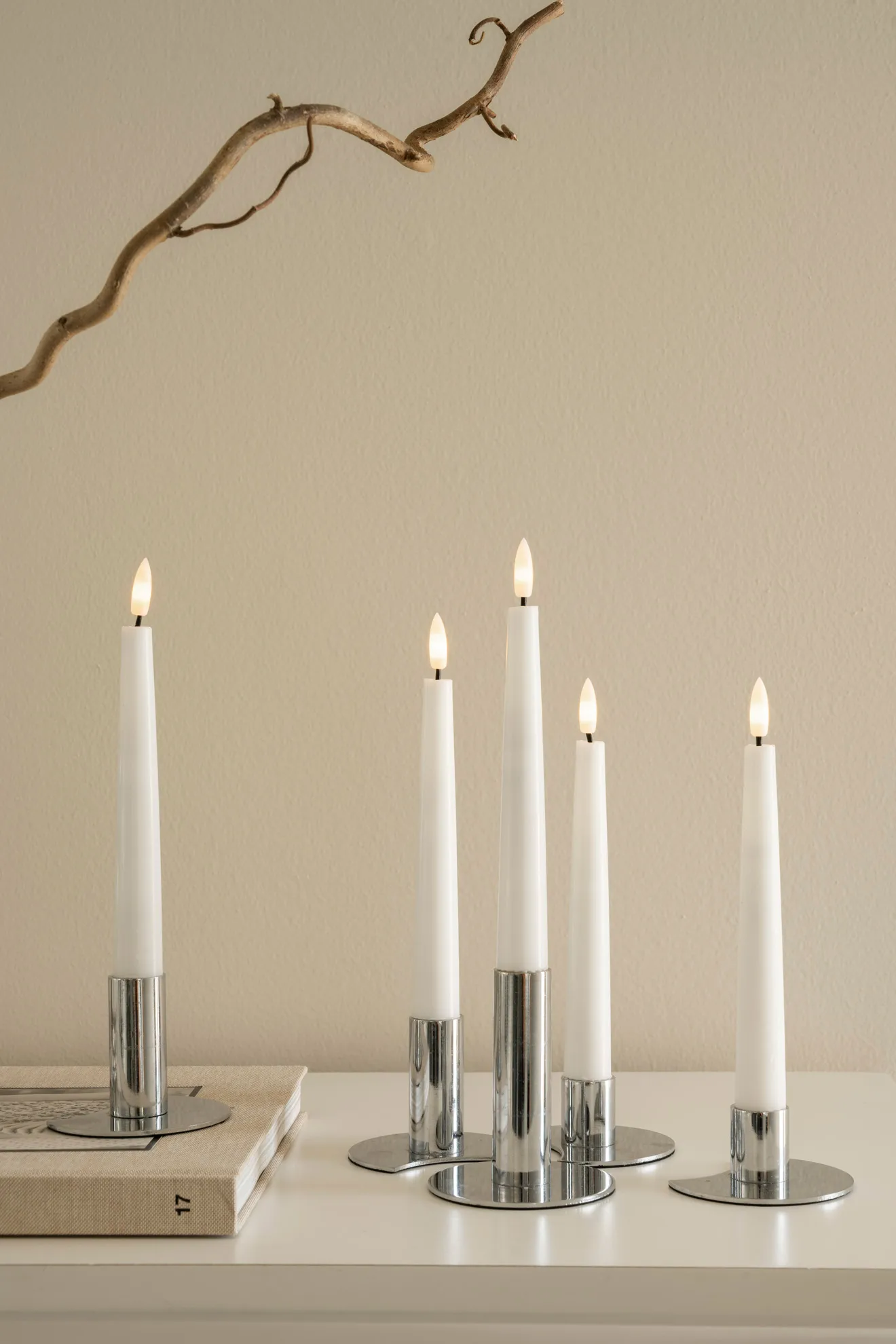 Lykke combinable candle sticks incl. 5 pcs LED-light, Chrome Watt & Veke