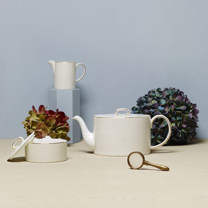 Arris sugar bowl and milk pitcher, white Wedgwood