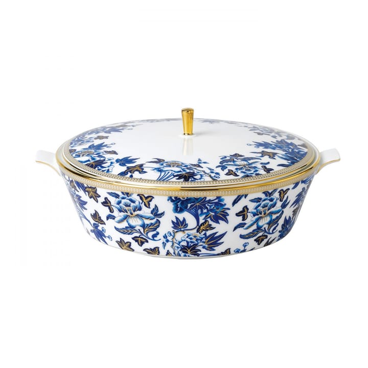 Hibiscus serving bowl with lid - white-blue - Wedgwood