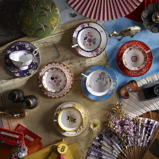 Wonderlust small teacup with saucer, midnight garden Wedgwood