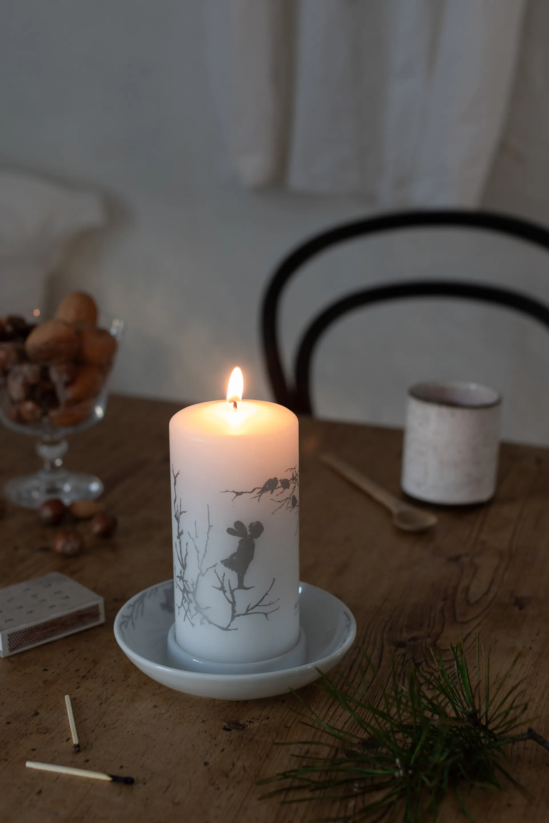 Alv candle stick Ø14 cm, White-grey Wik & Walsøe