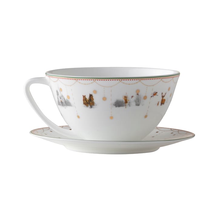 Julemorgen Story teacup with saucer - White-multi - Wik & Walsøe