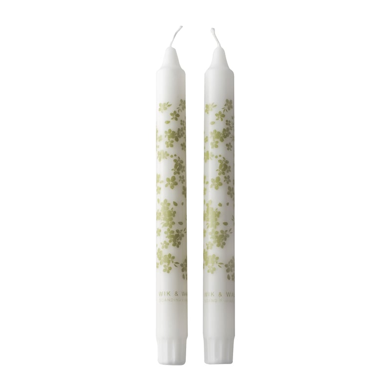 Wik & Walsøe Slåpeblom tapered candle 2-pack Green