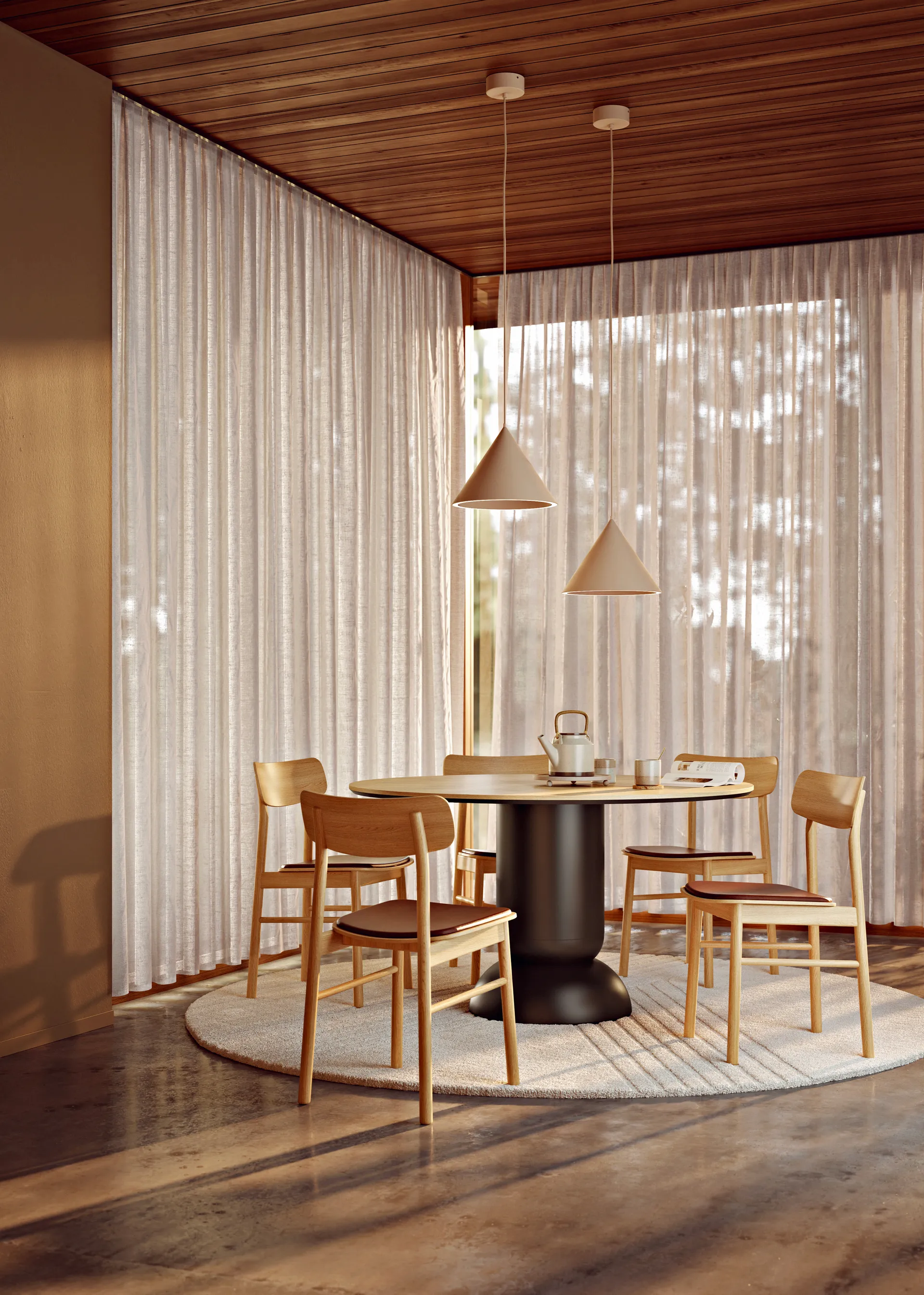 Annular pendant small, Beige Woud