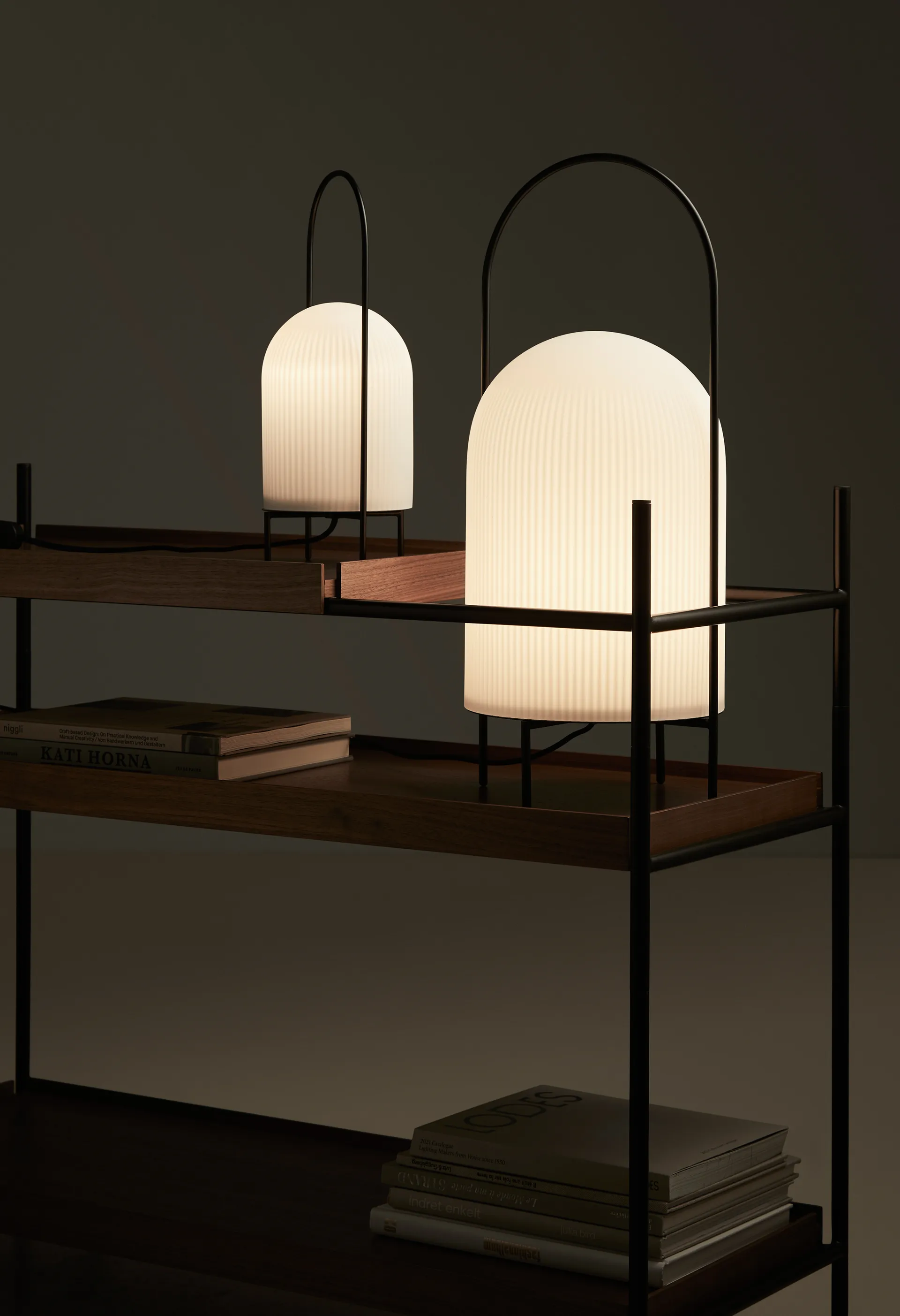 Ghost floor lamp, Black-white opal glass Woud