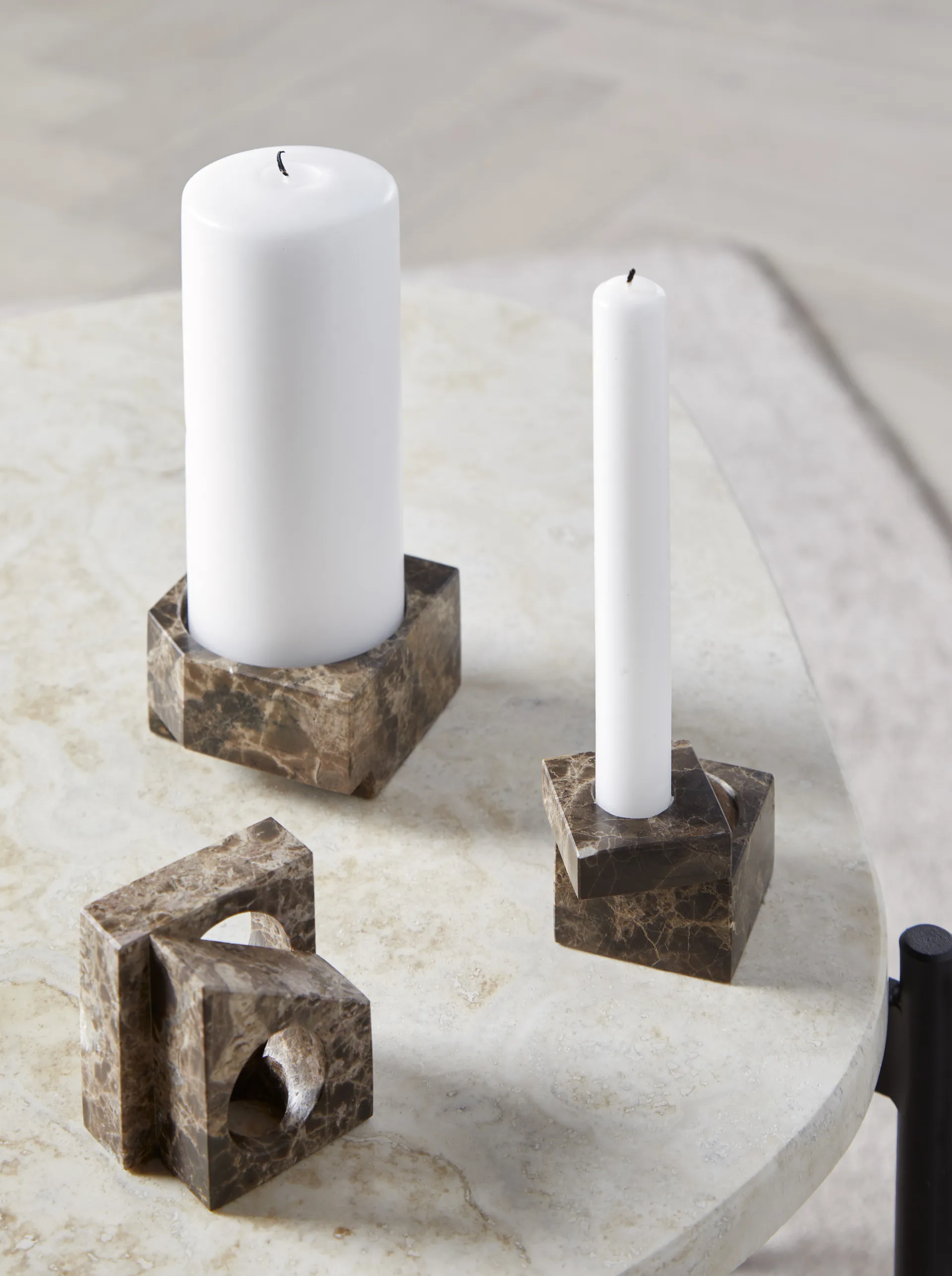 Jeu de dés 3 candle holder marble, Brown Woud