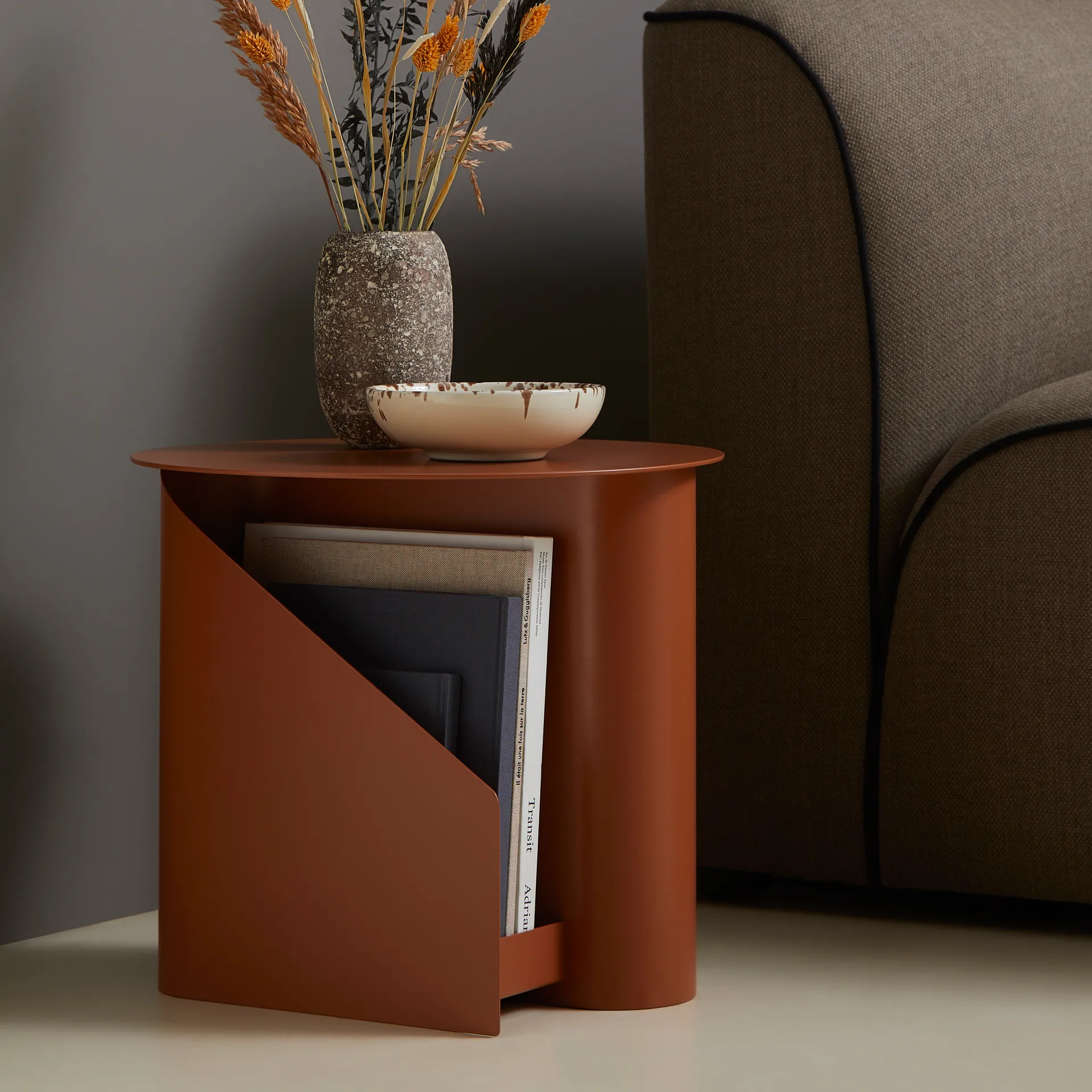 Sentrum side table, Burnt orange Woud
