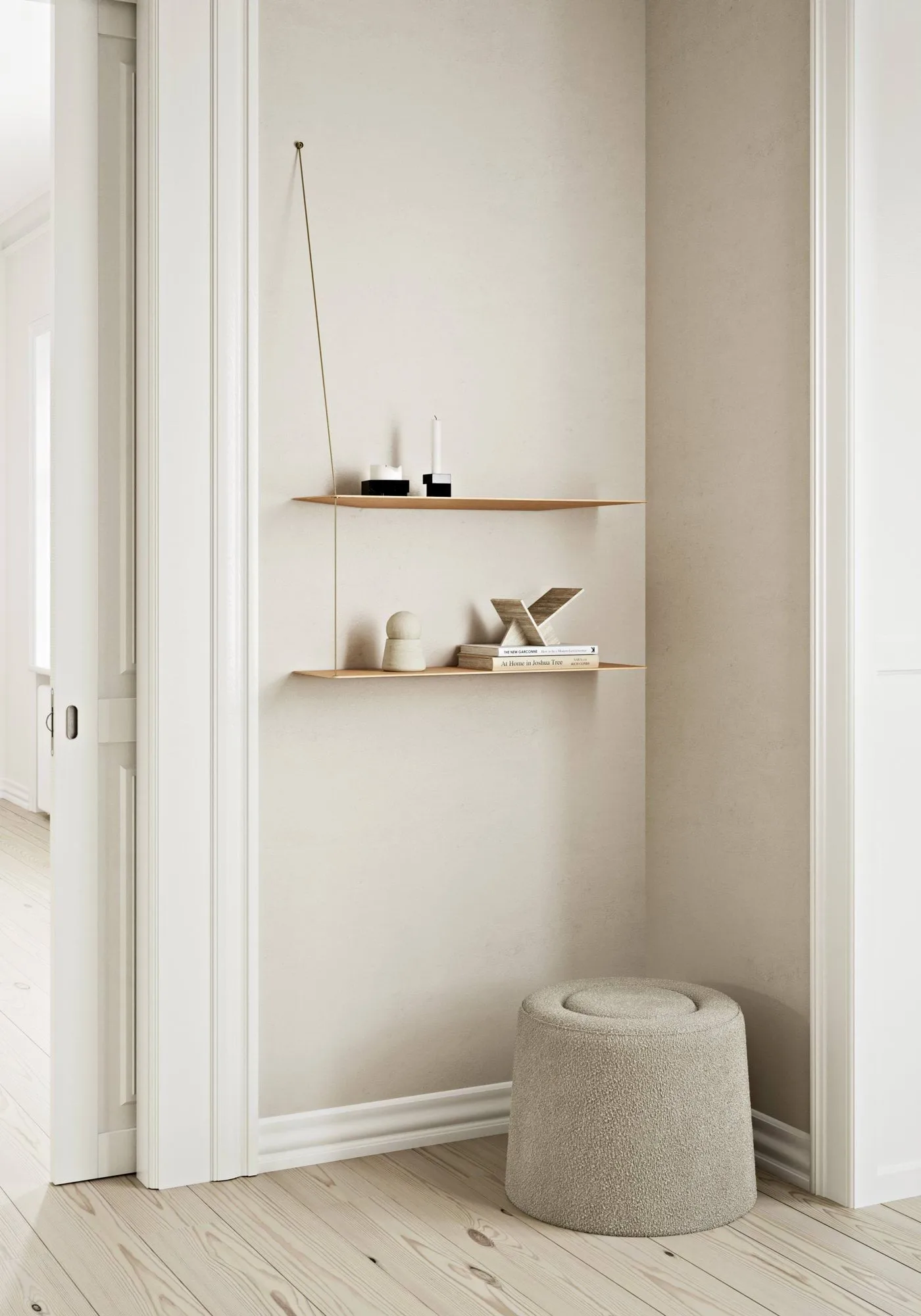 Stedge shelf, White-pigmented oak-brass, 60 cm, 2 shelves Woud