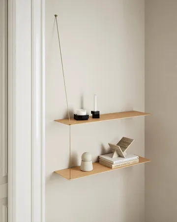 Stedge shelf - White-pigmented oak-brass, 60 cm, 2 shelves - Woud