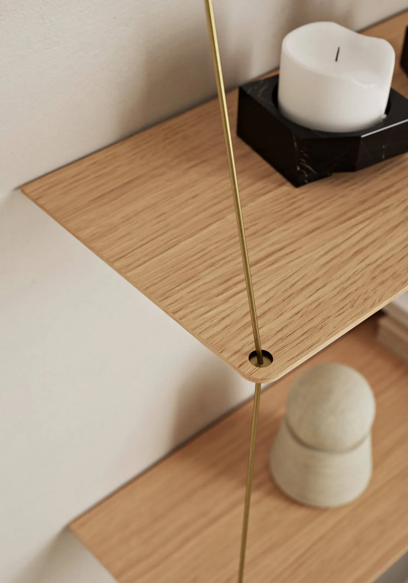 Stedge shelf, White-pigmented oak-brass, 60 cm, 3 shelves Woud