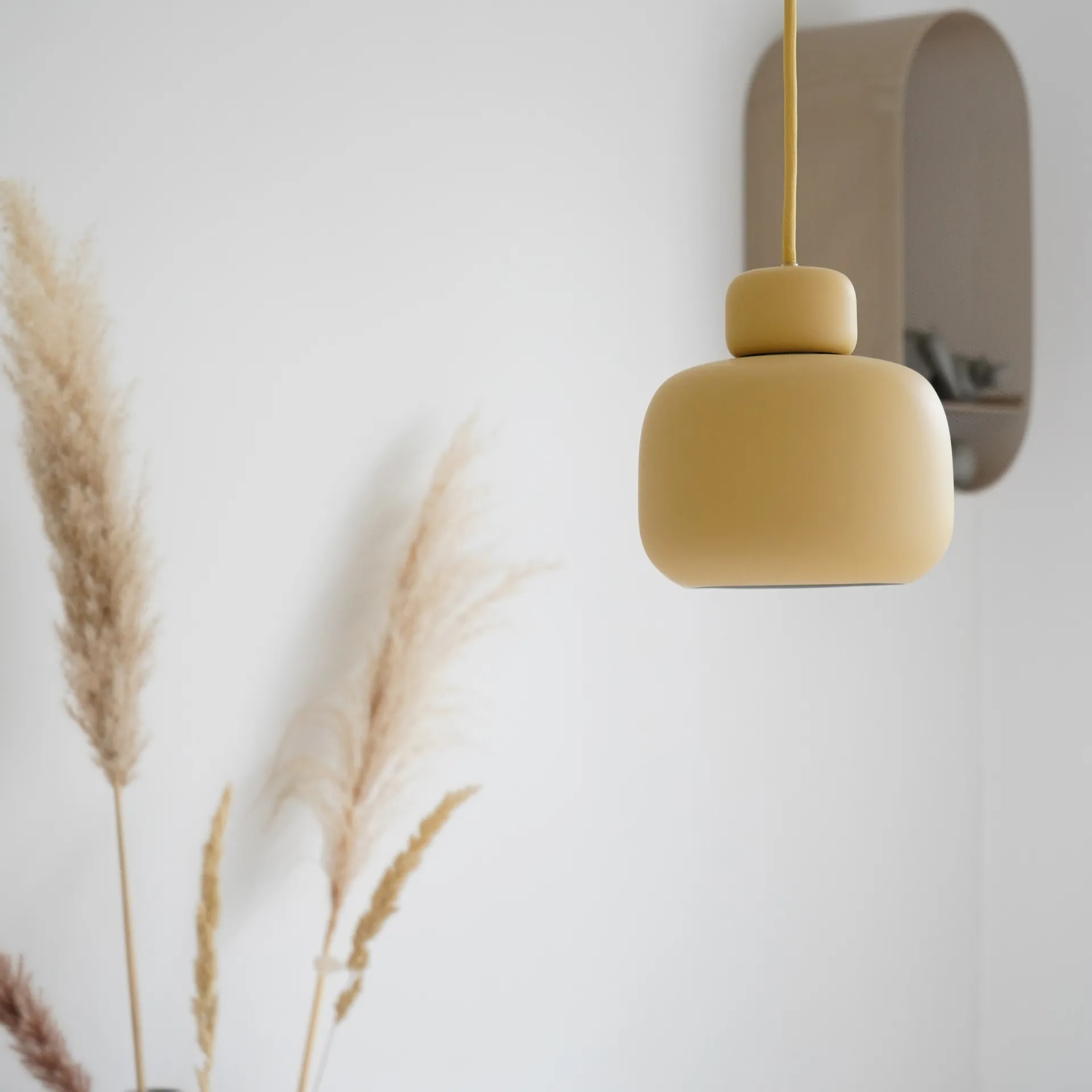 Stone ceiling lamp small, Mustard yellow Woud
