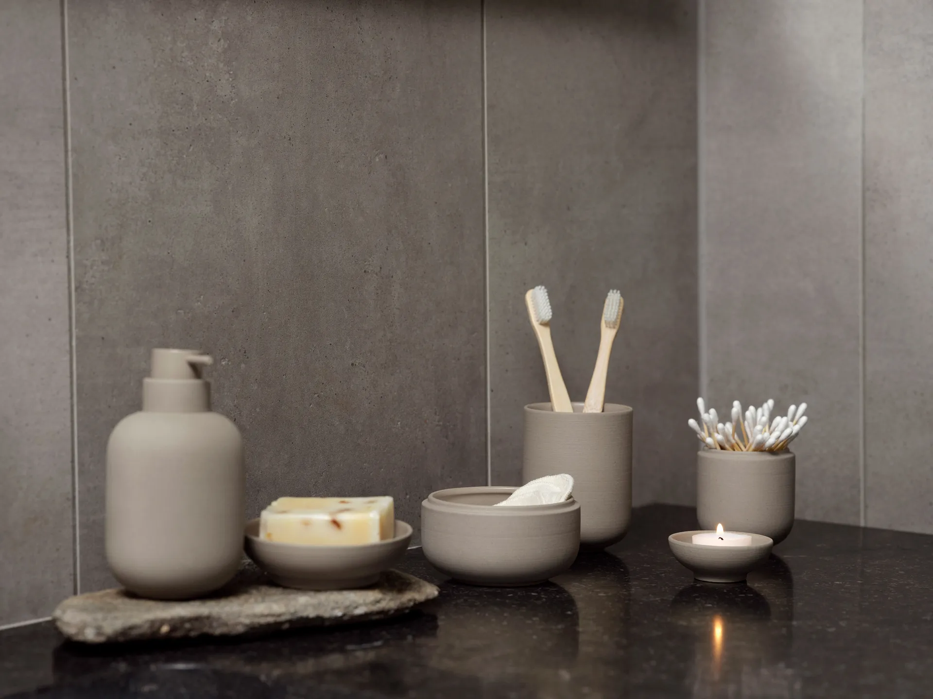 Sensu jar with lid Ø6.5x9 cm, Taupe Zone Denmark