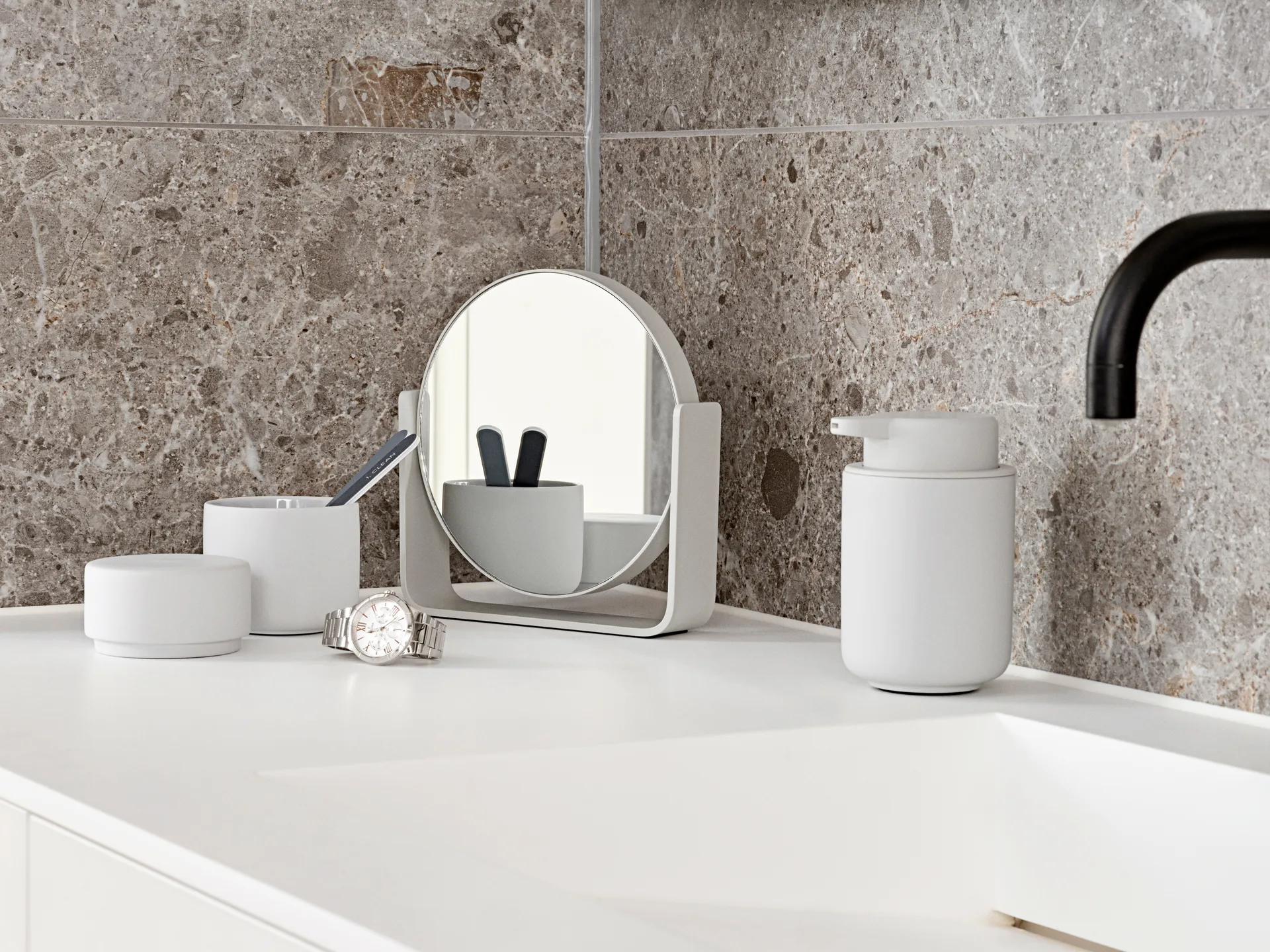 Ume table mirror with 5x magnification 19x19.5 cm, Soft grey Zone Denmark