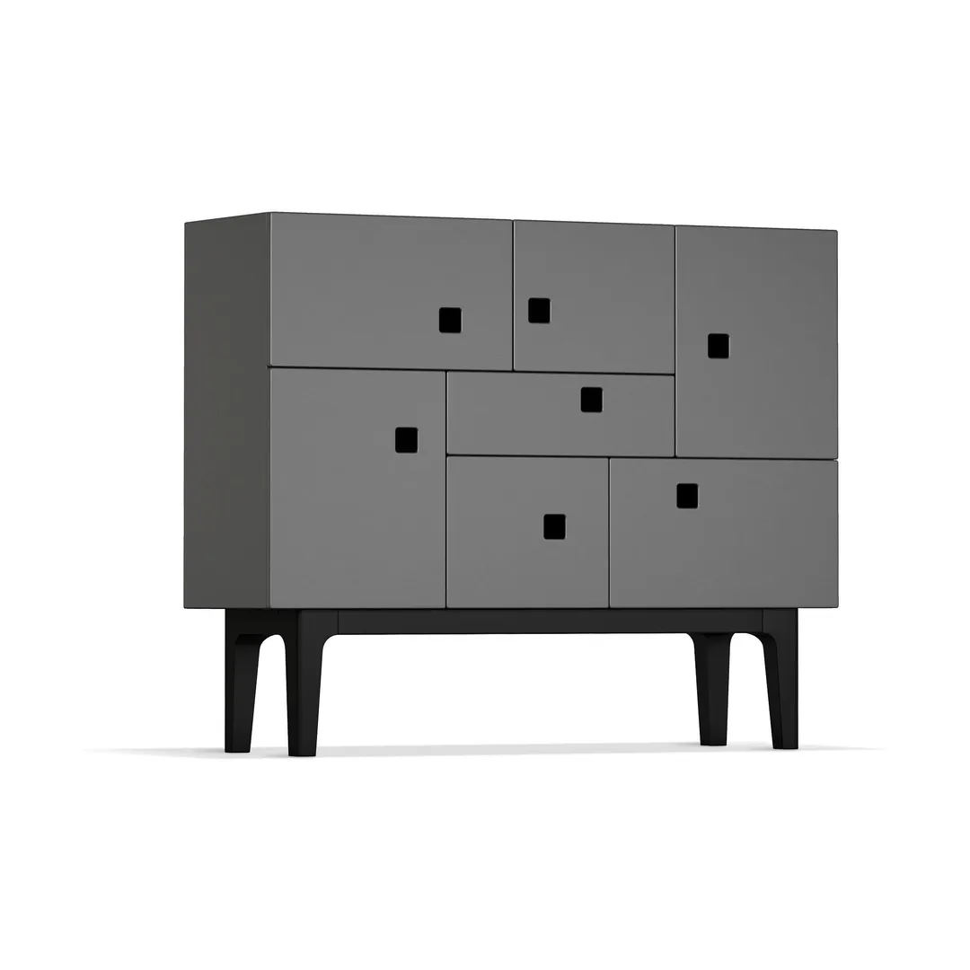 Peep C1 cabinet, Slate grey. black lacquered stand Zweed