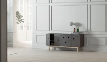 Peep M2 media bench - Slate grey. White pigmented oak - Zweed