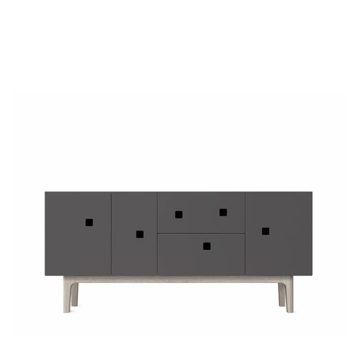 Peep M2 media bench - Slate grey. White pigmented oak - Zweed