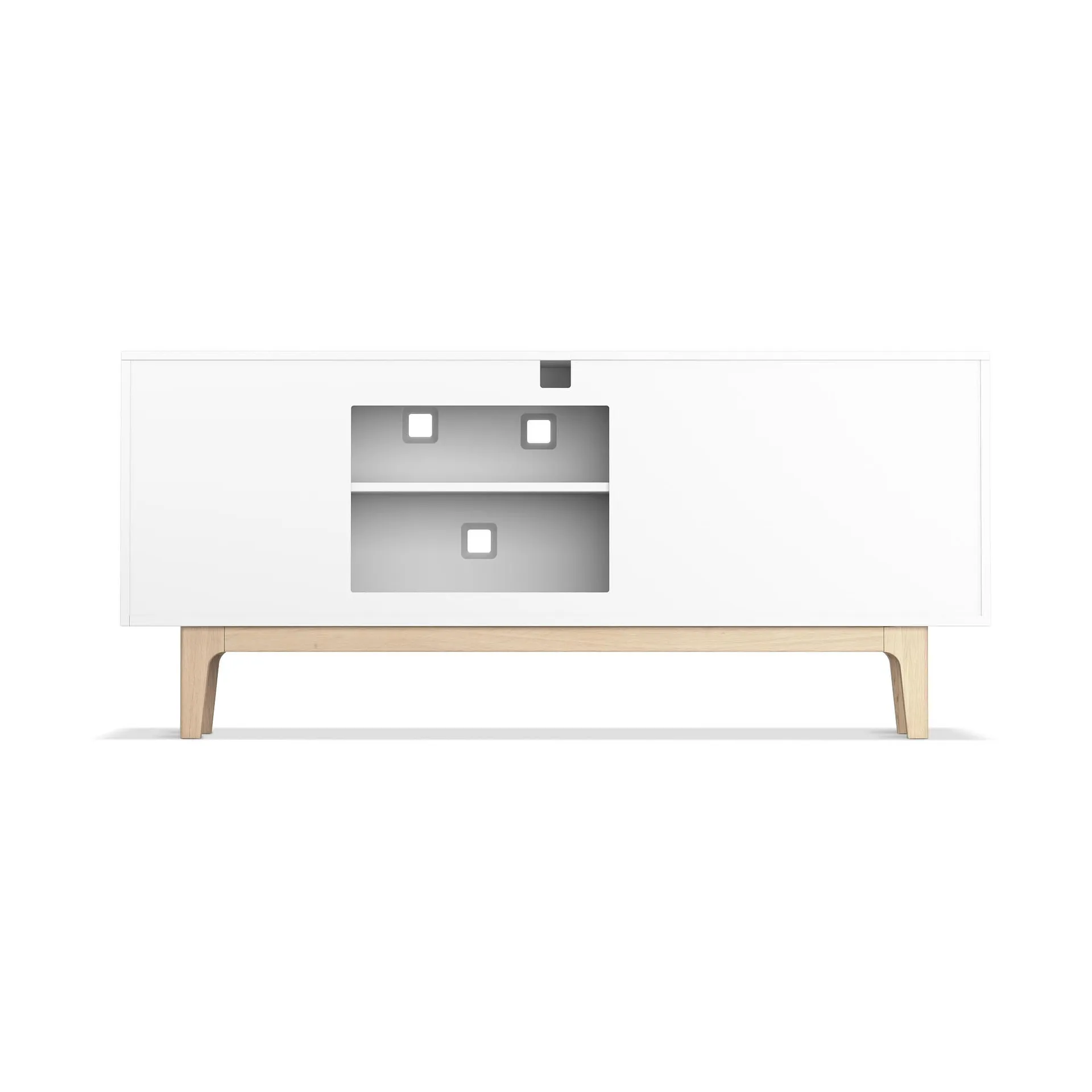 Peep M2 media bench, White. White pigmented oak Zweed