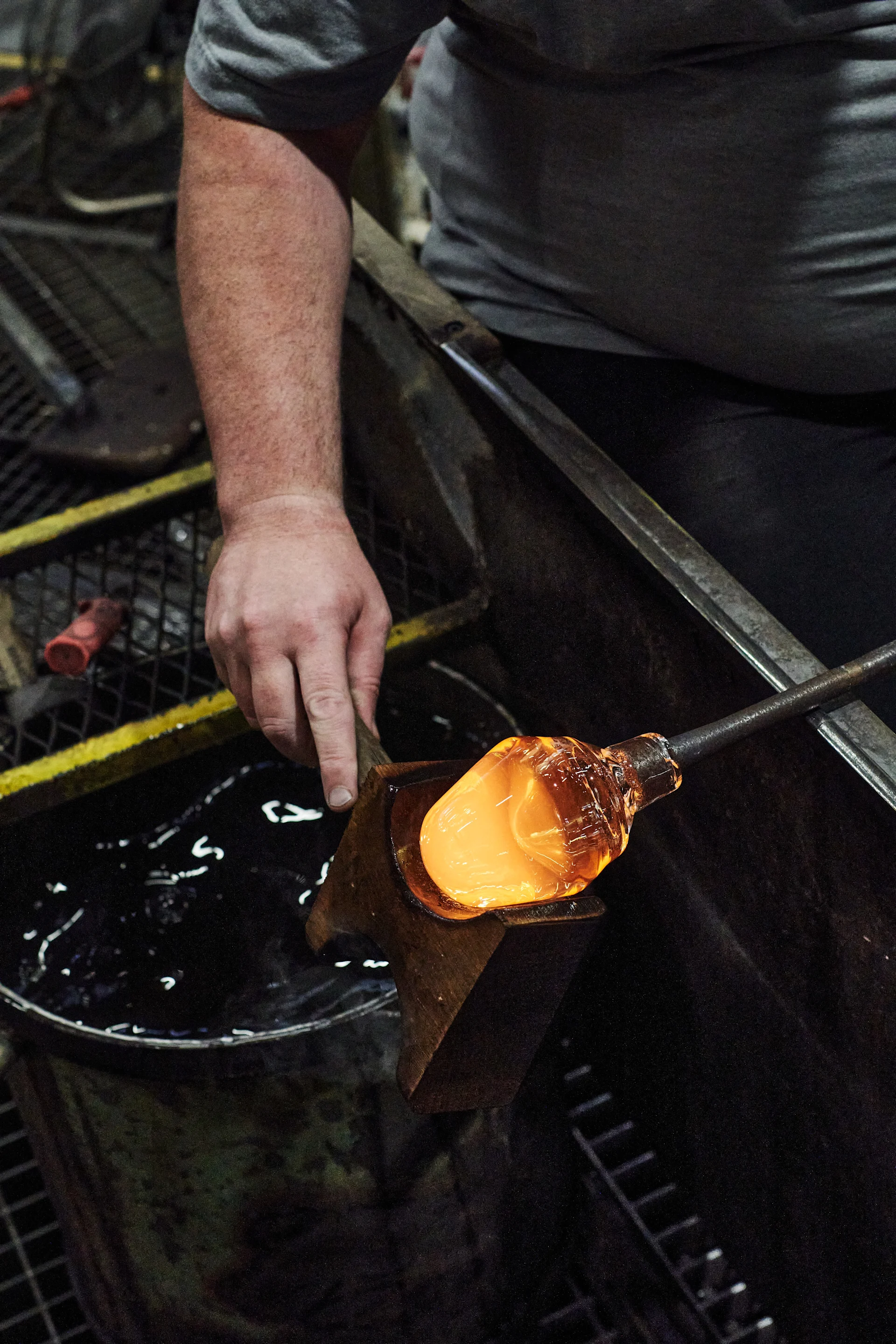 Glass is blown and shaped at Iittala's glassworks in Finland. 