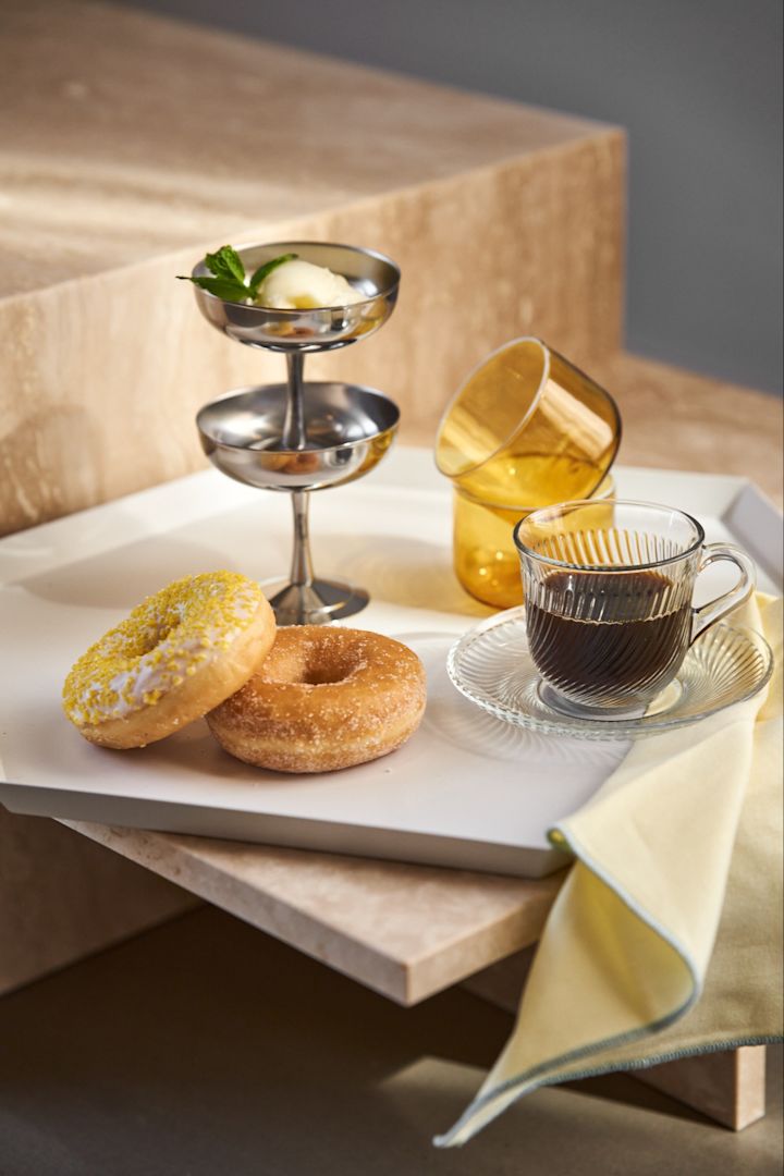 Here you see the Italian style ice cream cups from HAY along with the Tint glasses in yellow and the Pirouette cup & saucer. 