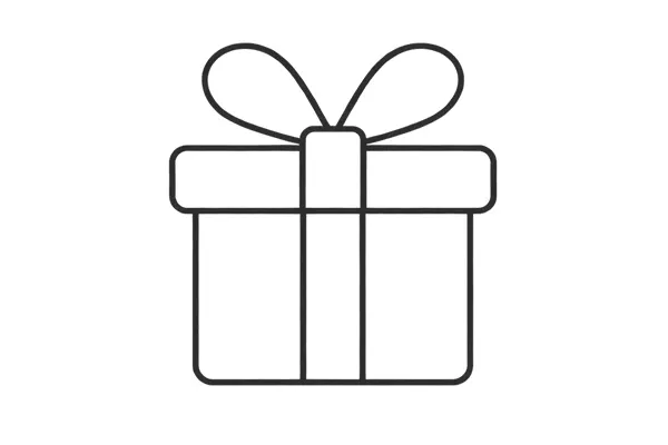 Outline of a gift box with a ribbon and bow on top.