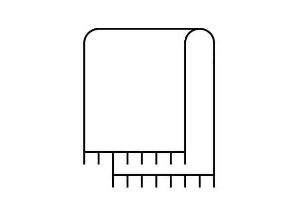 A folded blanket or towel with a rounded top and fringed bottom.
