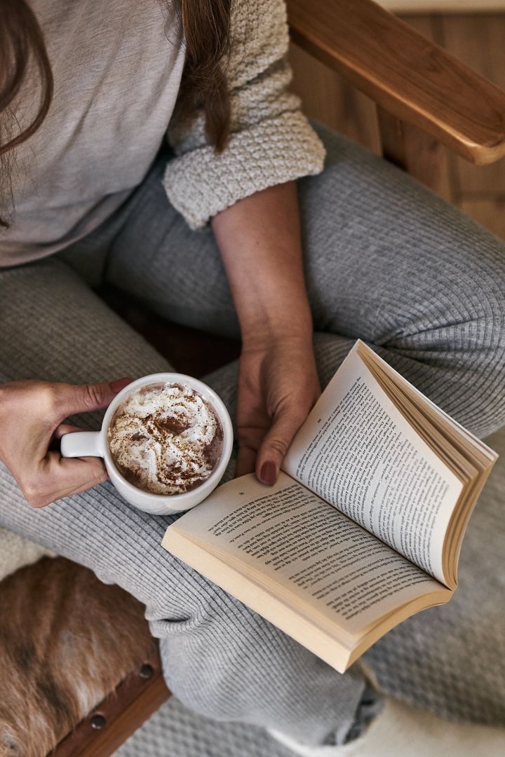 Inspiration for a cosy corner with a large coffee mug and a good book in hand.