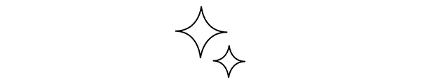 Two black outline sparkle icons on a white background.