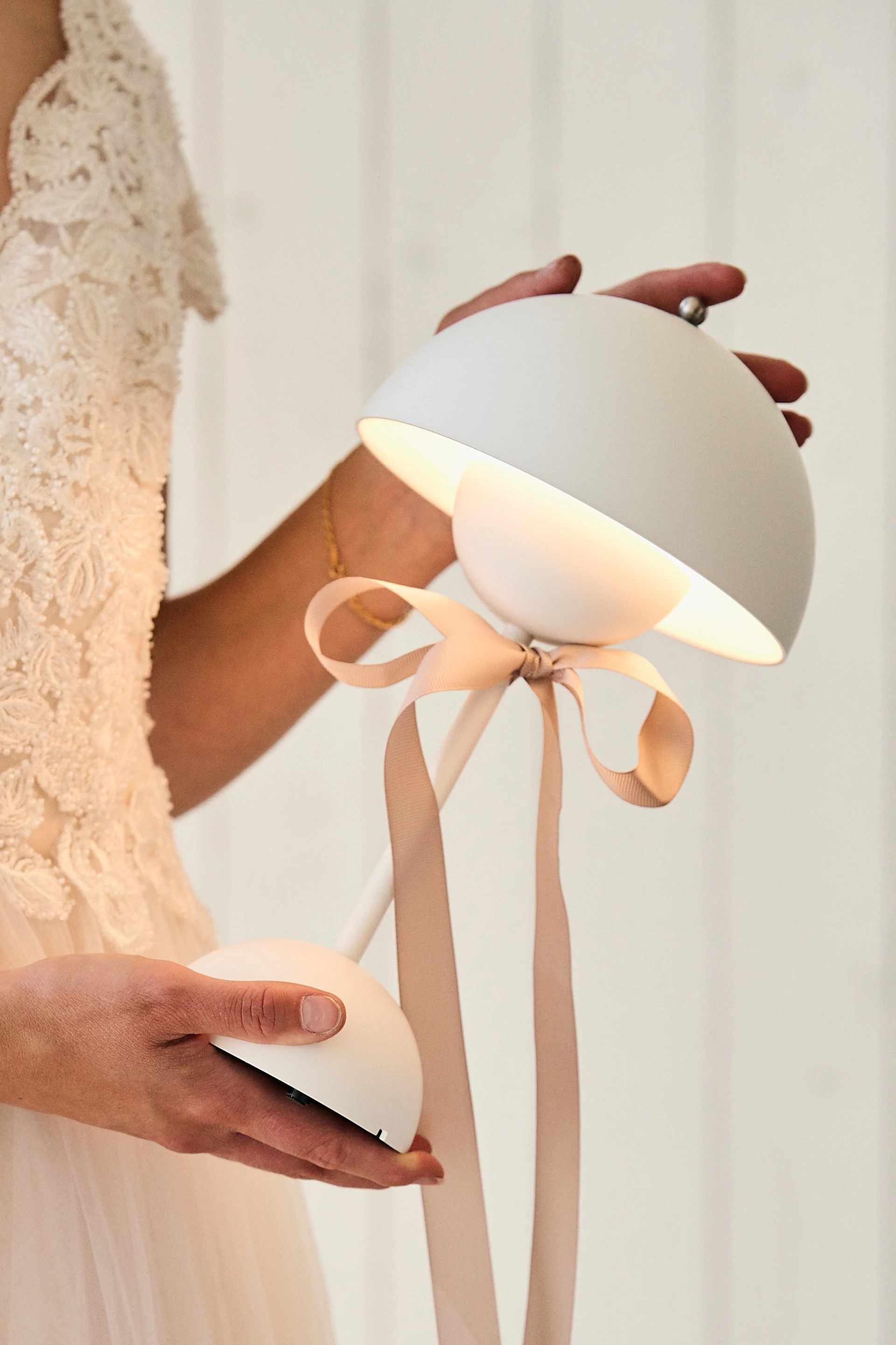 Flowerpot VP9 portable lamp in white is  an elegant wedding gift for the big day and beyond.